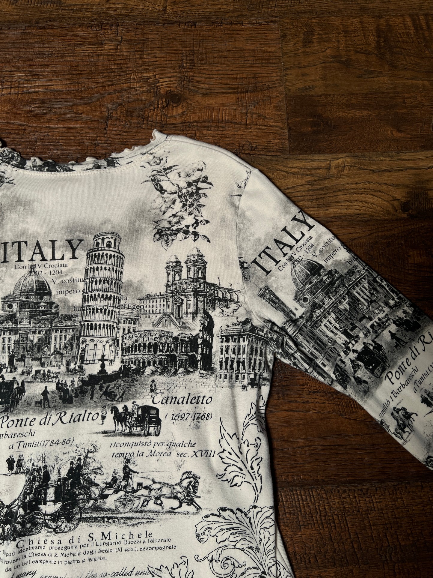 Vintage Impulse California Cotton Graphic Top — Scenic Italy Print Lettuce Hem - X-Large