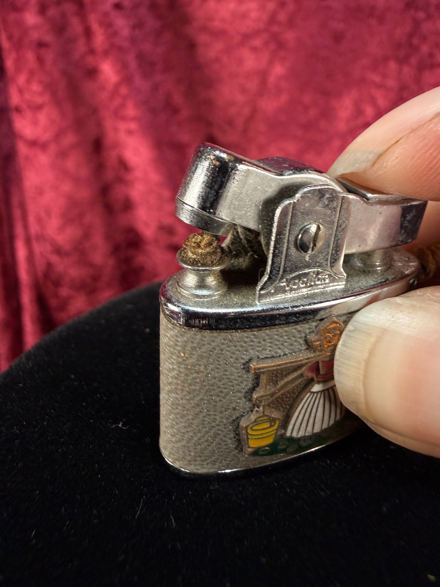 Vintage Metal Pocket Lighter – Dutch Girl Figural Tassel Charm