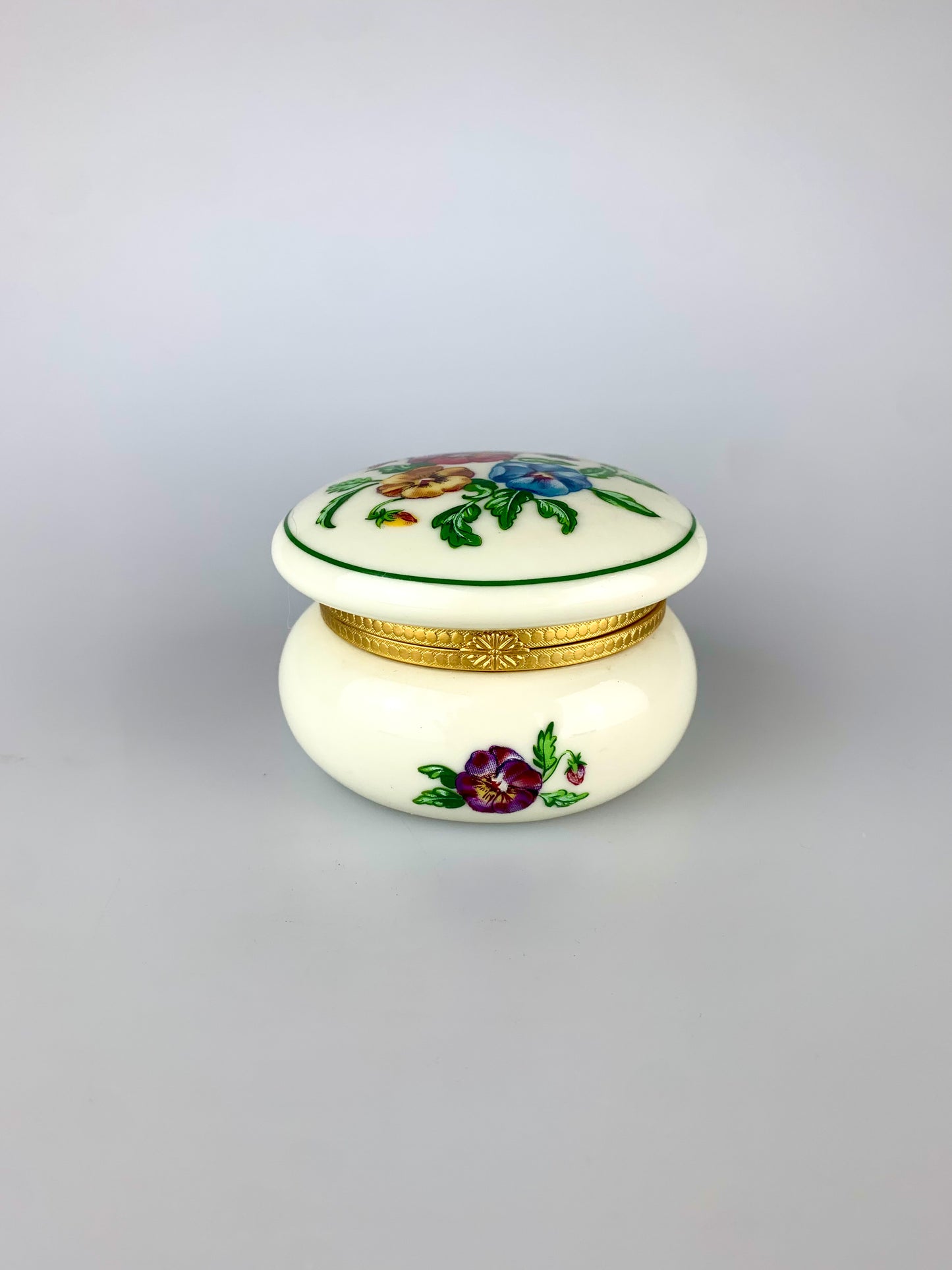 Vintage Partylite Round Floral Ceramic Trinket Box with Hinged Lid