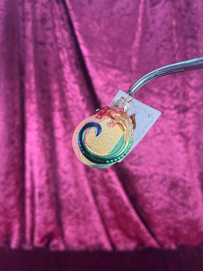 Vintage Christmas - Handblown Glass Ornament - Chameleon On Rainbow Ball - Patricia Breen - Poland