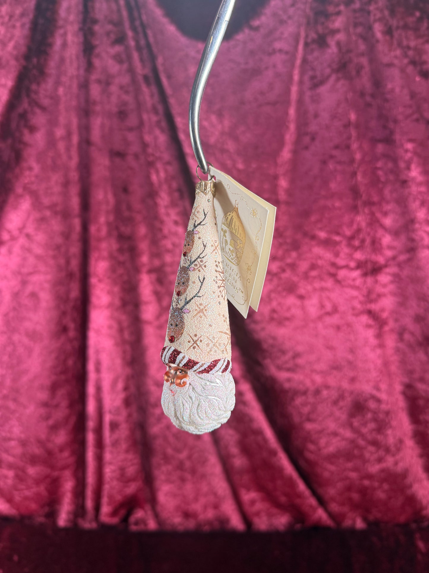 Vintage Christmas - Handblown Glass Ornament - Winter Sage Bejeweled Reindeer Santa - Patricia Breen - Poland - 2006