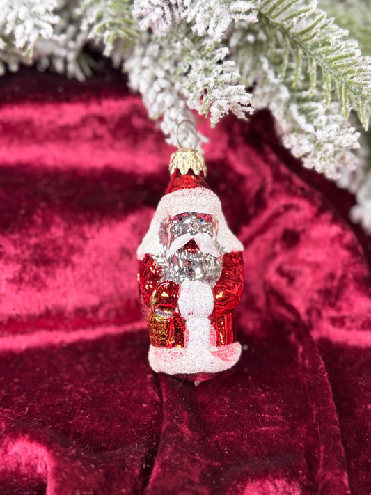 Vintage Christmas - Handblown Glass Ornament - Old World Silver Santa Claus