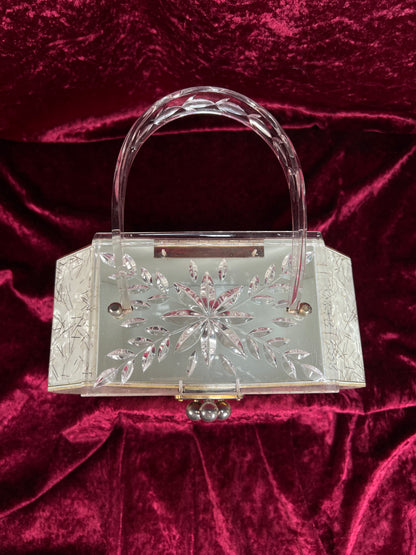 Vintage 1950s Lucite Box Purse – Charles S. Kahn Gold Confetti Clear Handbag