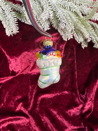 Vintage Christmas - Handblown Glass Ornament - Stuffed Striped Stocking