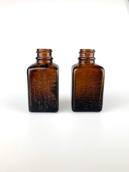 Antique Miniature Amber Glass Poison Bottles - Antrol Ant Killer - Set of 2