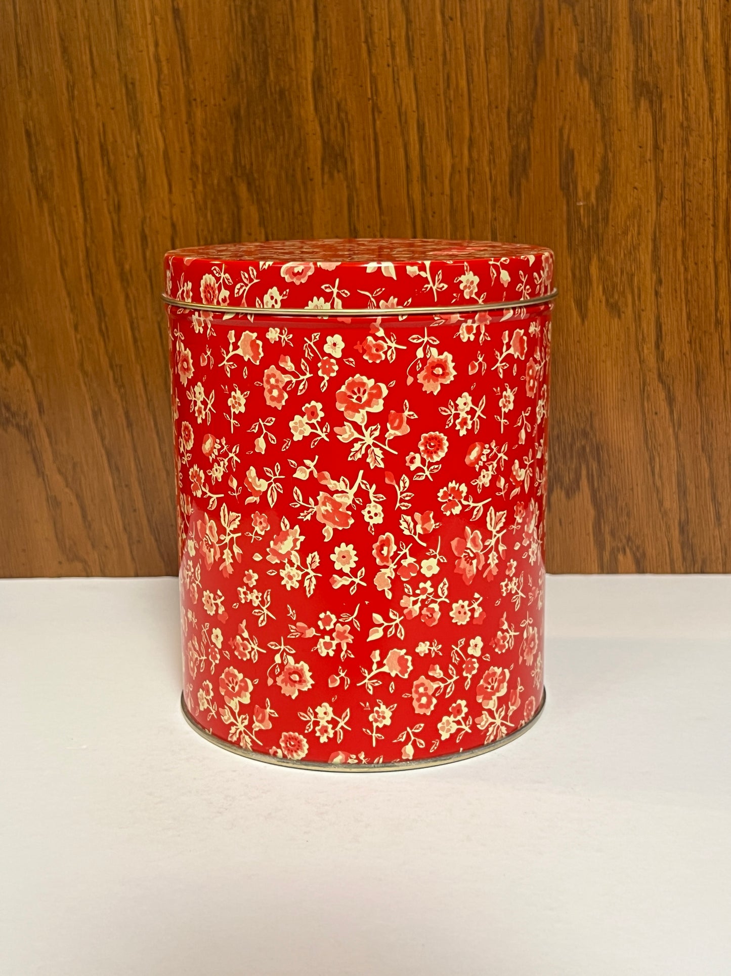 Vintage Kitchen - Metal Storage Tin - Red and Cream Florals - Made In Italy