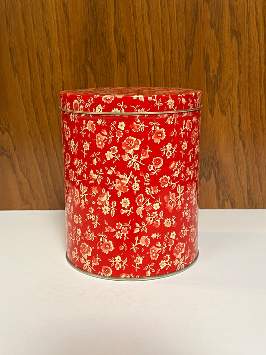 Vintage Kitchen - Metal Storage Tin - Red and Cream Florals - Made In Italy