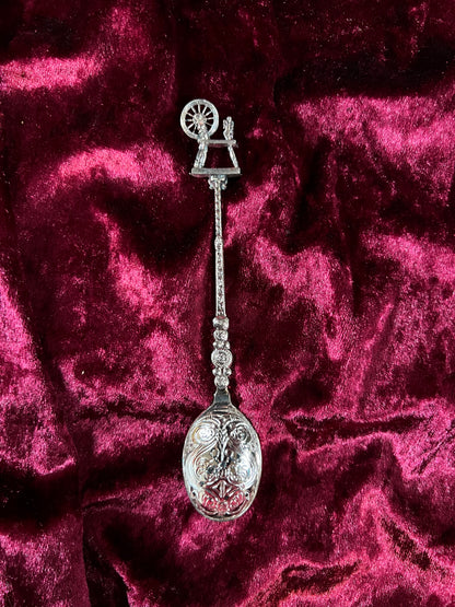 Vintage BW Silver Plated Spoon - Spinning Spindle Wheel Souvenir Collectible