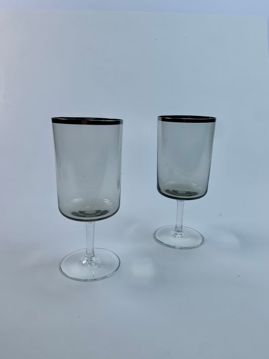 Vintage Barware - Stemmed Cordial Glasses - Silver Rim - Set of 2