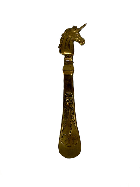 Vintage Brass Decor - Solid Brass Shoe Horn - Nautical Unicorn - 10”