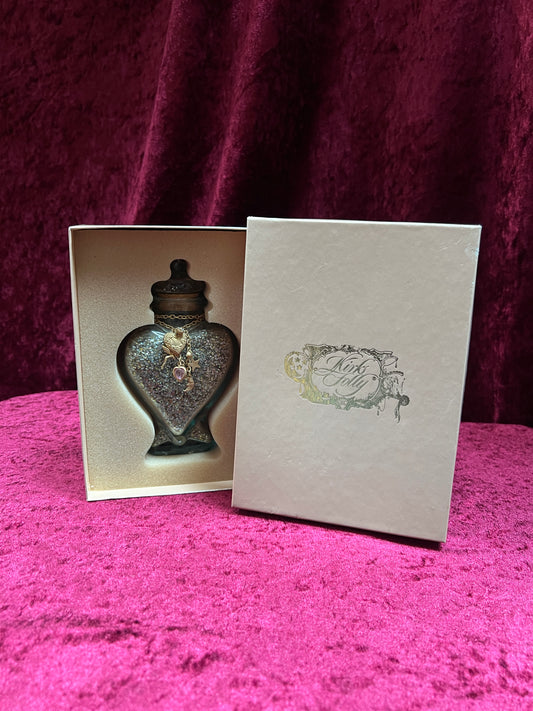 Vintage Kirks Folly Glass Follydust Bottle - Glitter Heart Jar Celestial Charms with Original Box