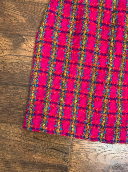 Vintage Saks Fifth Avenue Wool & Mohair Skirt - Hot Pink Plaid - Medium - Made In U.S.A