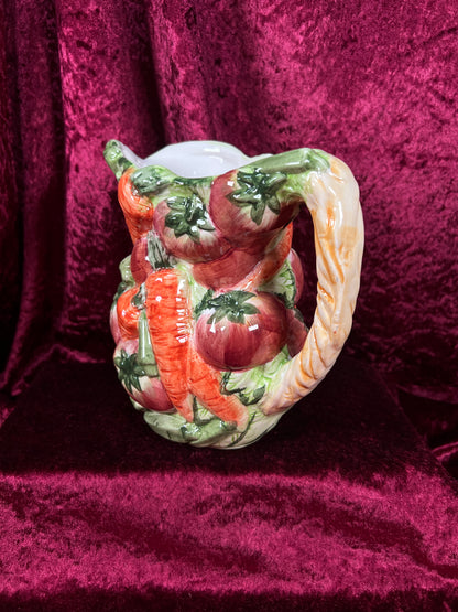 Vintage Ceramic Pitcher - Hand Painted 3D Vegetable Relief - World Bazaar Inc