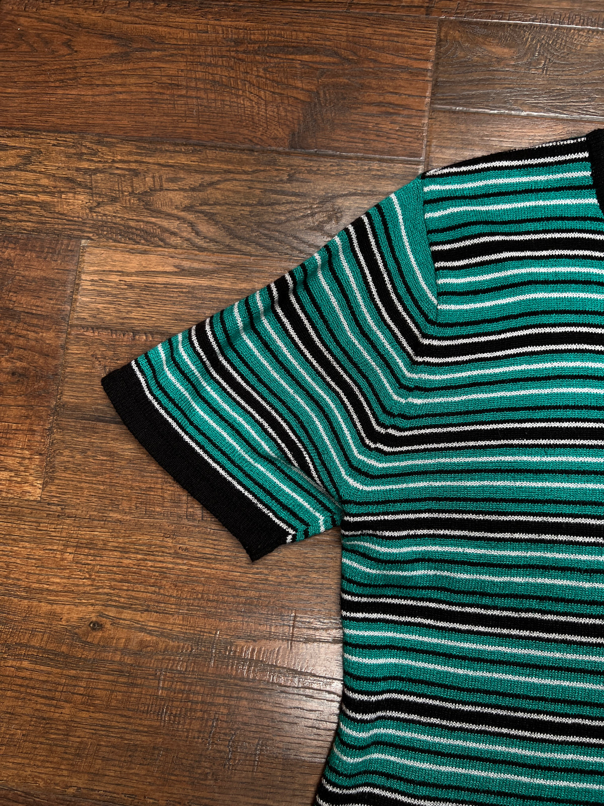 Vintage Sag Harbor Knit Top – Striped Turquoise and Black - Medium