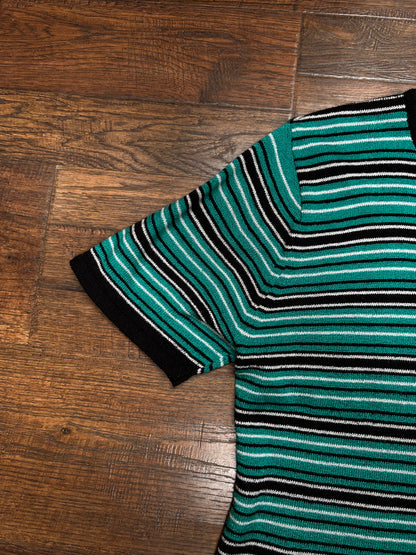Vintage Sag Harbor Knit Top – Striped Turquoise and Black - Medium