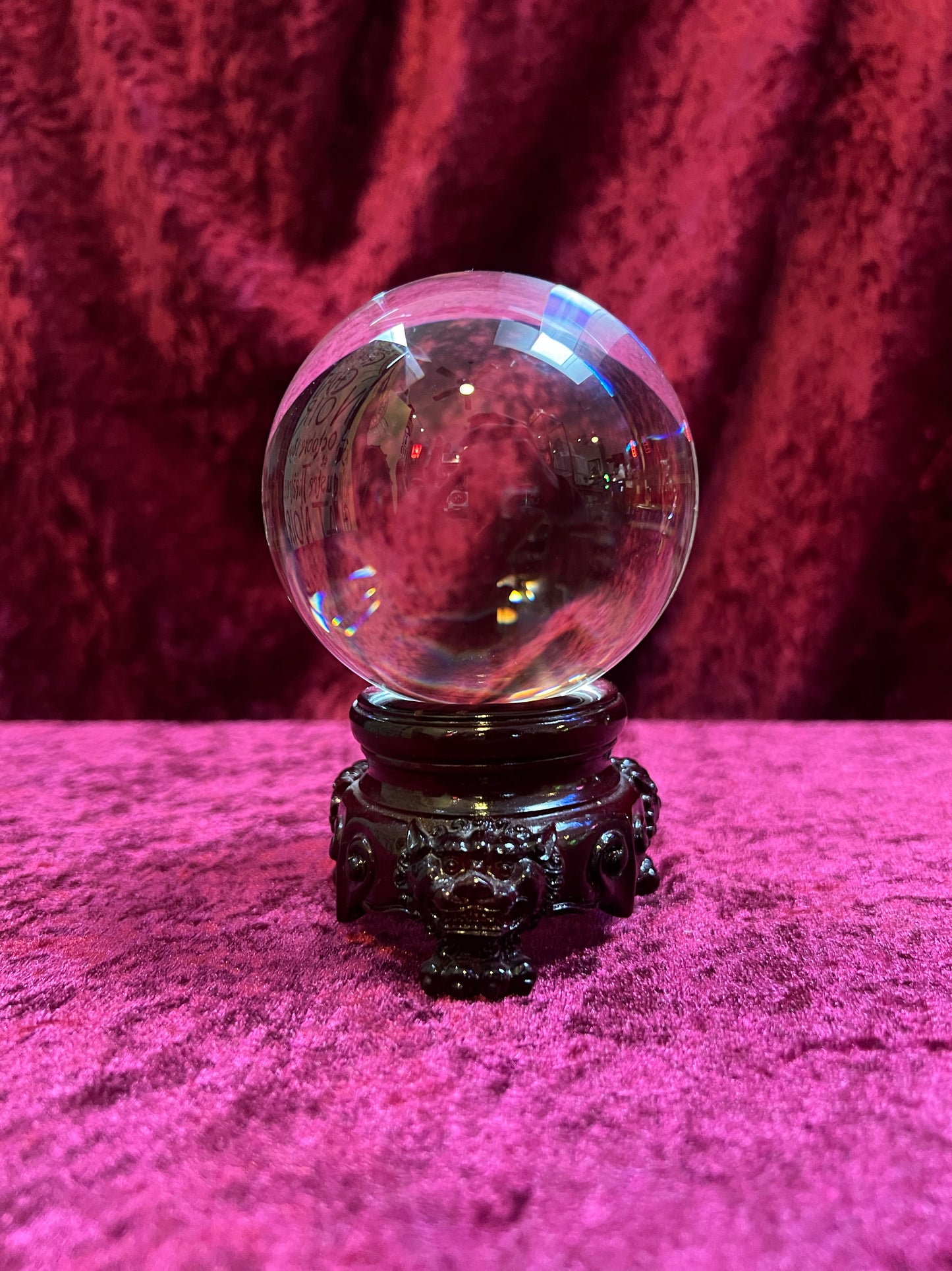 Vintage Curiosities - Crystal Ball with Carved Wood Dragon Head Stand - Medium
