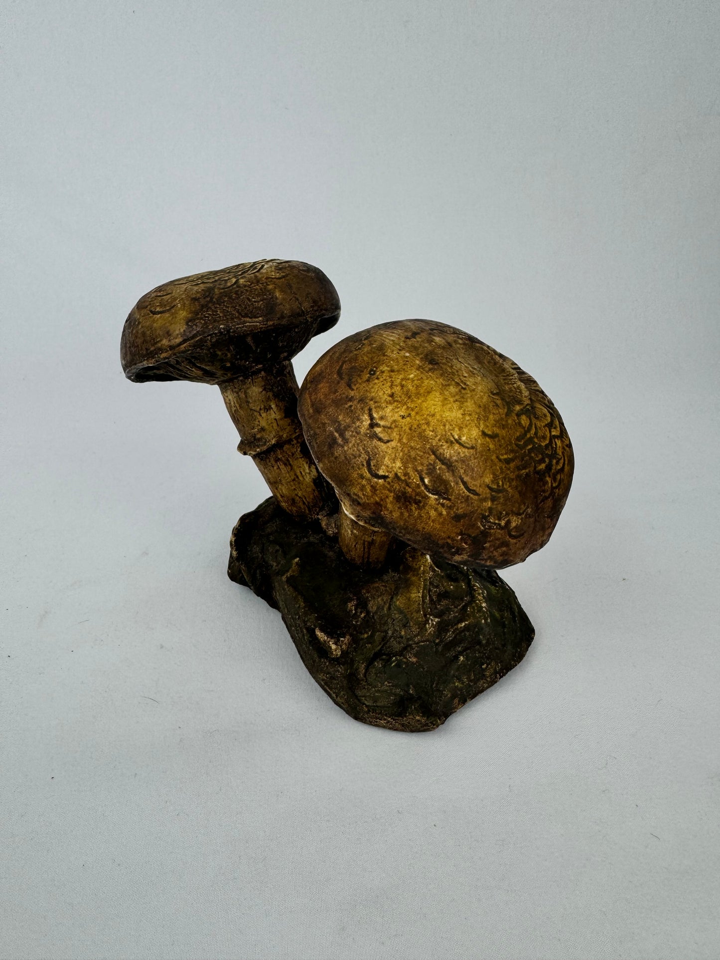 Vintage 1970s Chalkware 3D Toadstool Mushroom Decor Sculpture - Set of 2