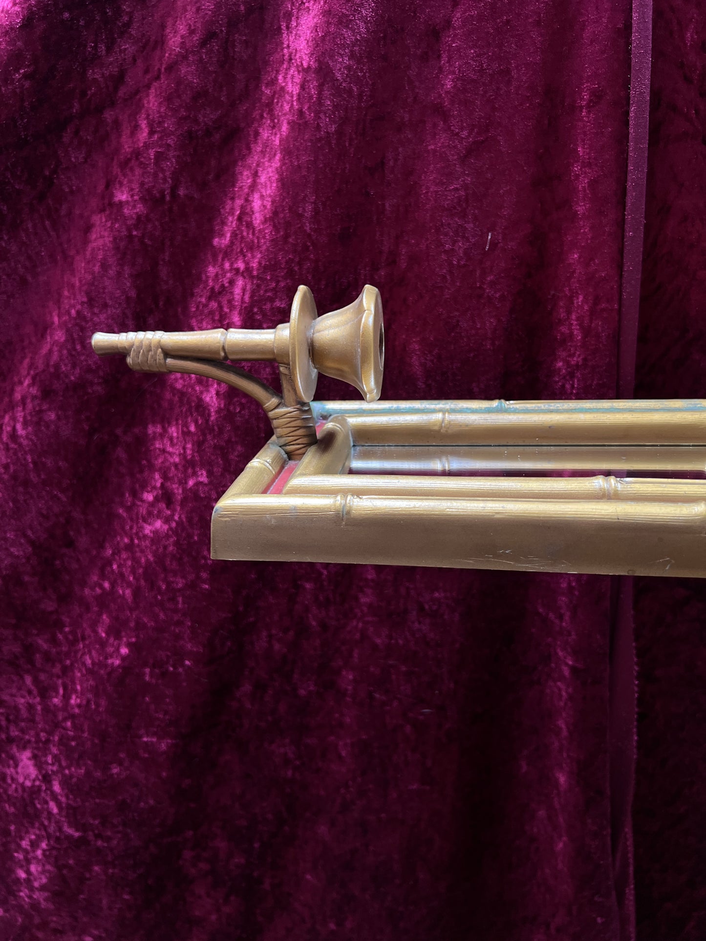 Vintage Burwood Products Mirrored Candle Sconce - Gold Faux Bamboo Framed