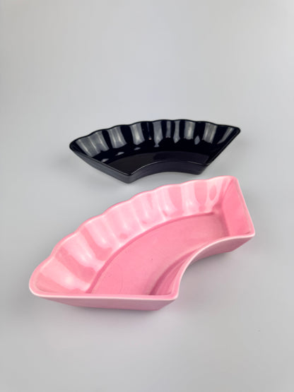 Vintage 1950s Pink & Black Fan Shape Trinket Dish Ashtrays - Set of 2