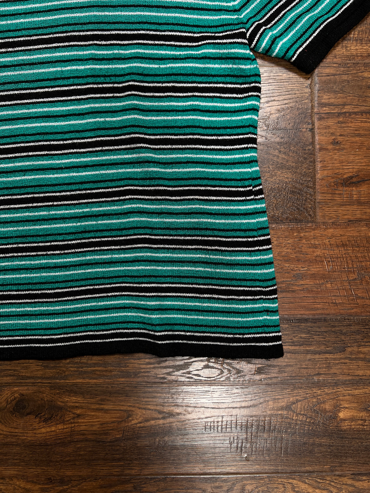 Vintage Sag Harbor Knit Top – Striped Turquoise and Black - Medium
