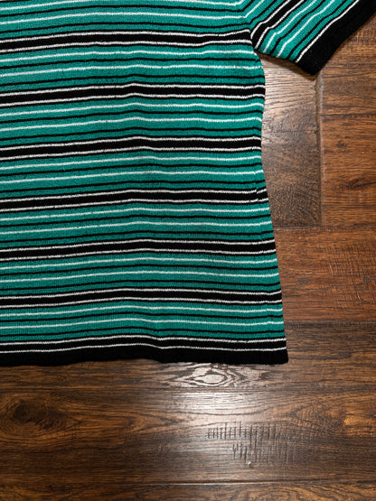 Vintage Sag Harbor Knit Top – Striped Turquoise and Black - Medium