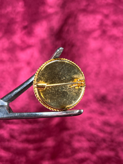 Vintage Jewelry - Brooch - Italian Millefiori Micro Mosaic - Circle - Red Flowers in White