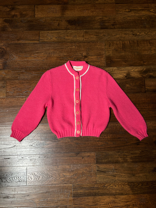 Vintage Catalina Knit Cardigan - Bubblegum Pink White Trim Button Front Sweater - Small