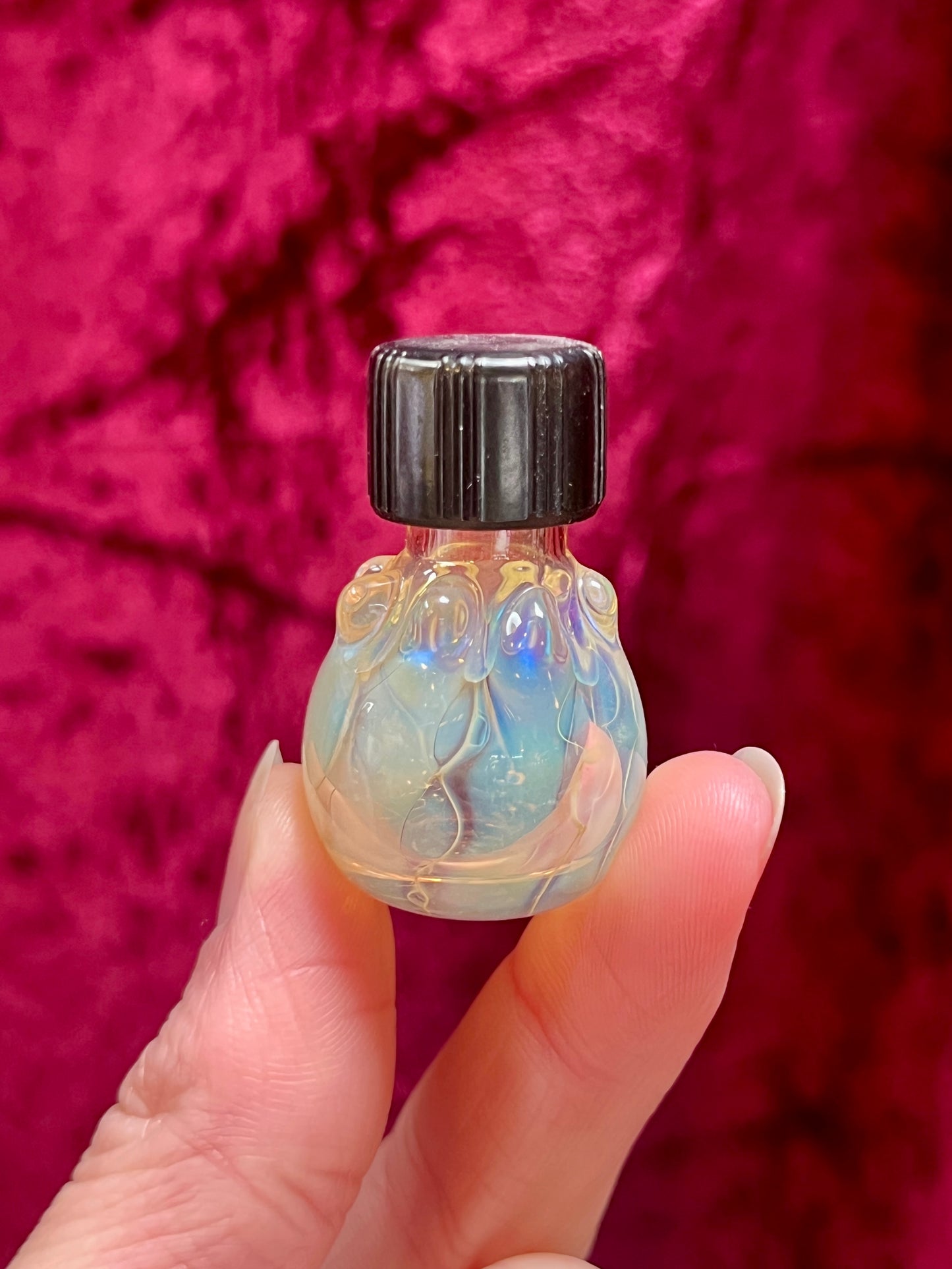 Vintage Miniature Glass Bottle - Handblown - Iridescent Blue and Green - 1.5”