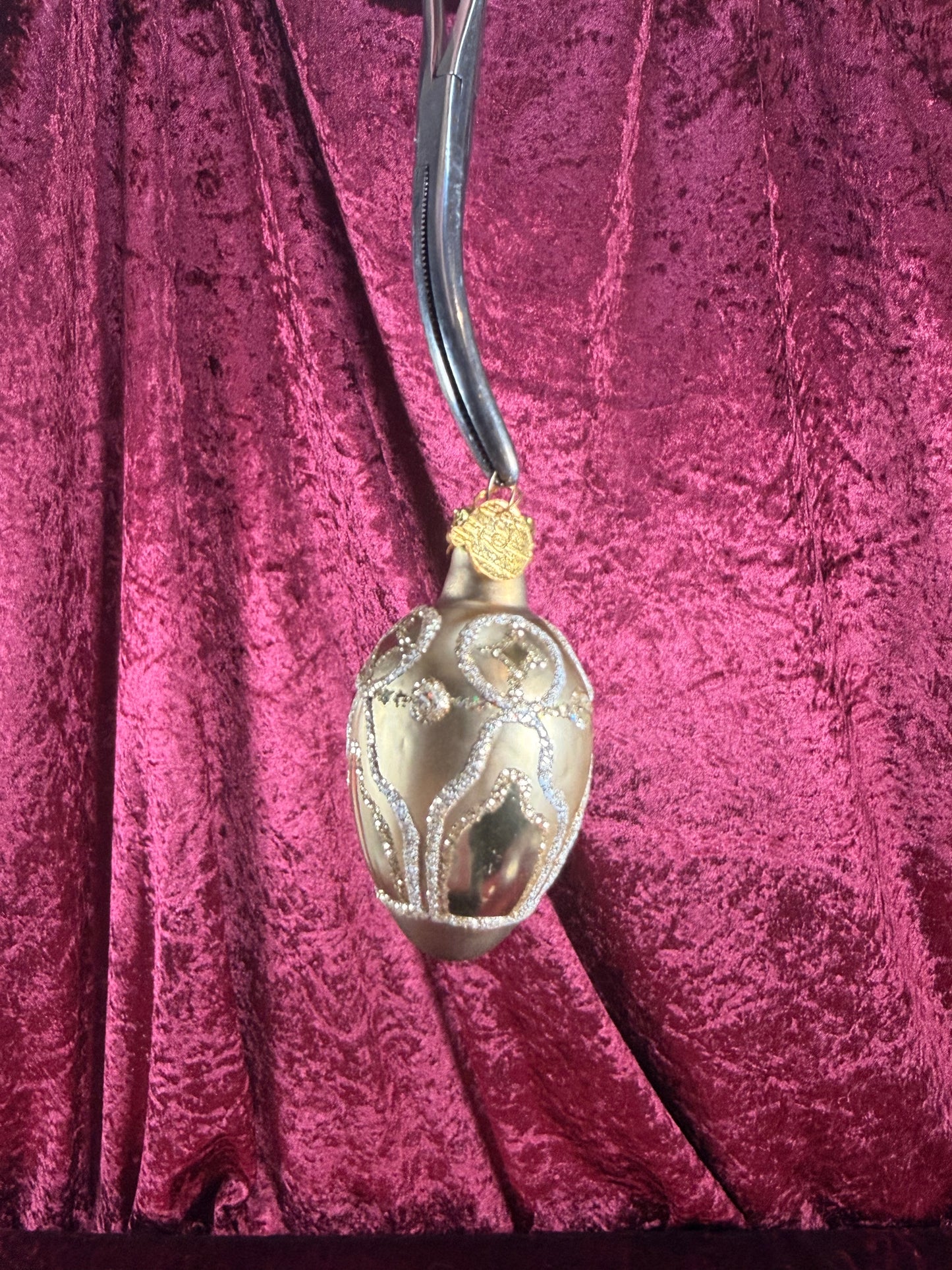 Vintage Christmas - Handblown Glass Ornament - Gold Glitter Spindle - KSA - 2.5"