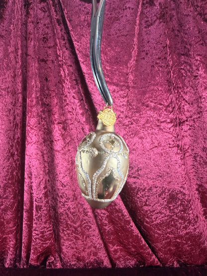 Vintage Christmas - Handblown Glass Ornament - Gold Glitter Spindle - KSA - 2.5"