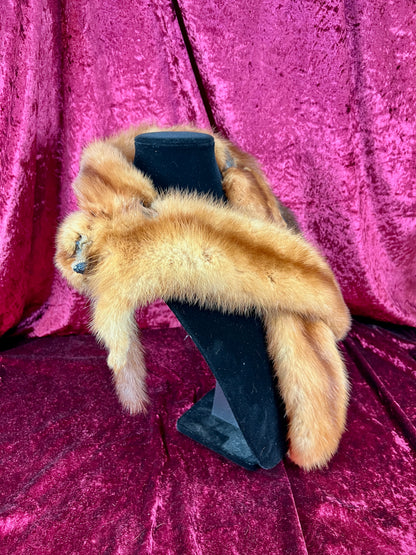 Vintage Fur Shoulder Wrap Stole – Four Red Foxes - 51"