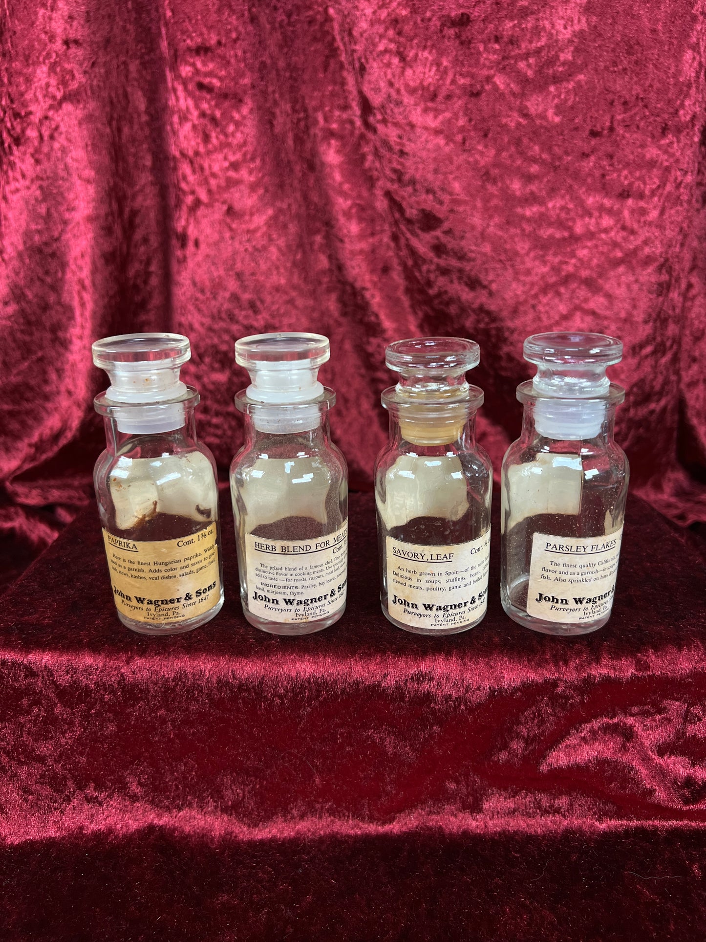 Vintage Glass Apothecary Style Spice Jar Set with Original Labels - Kitchen Collection Set