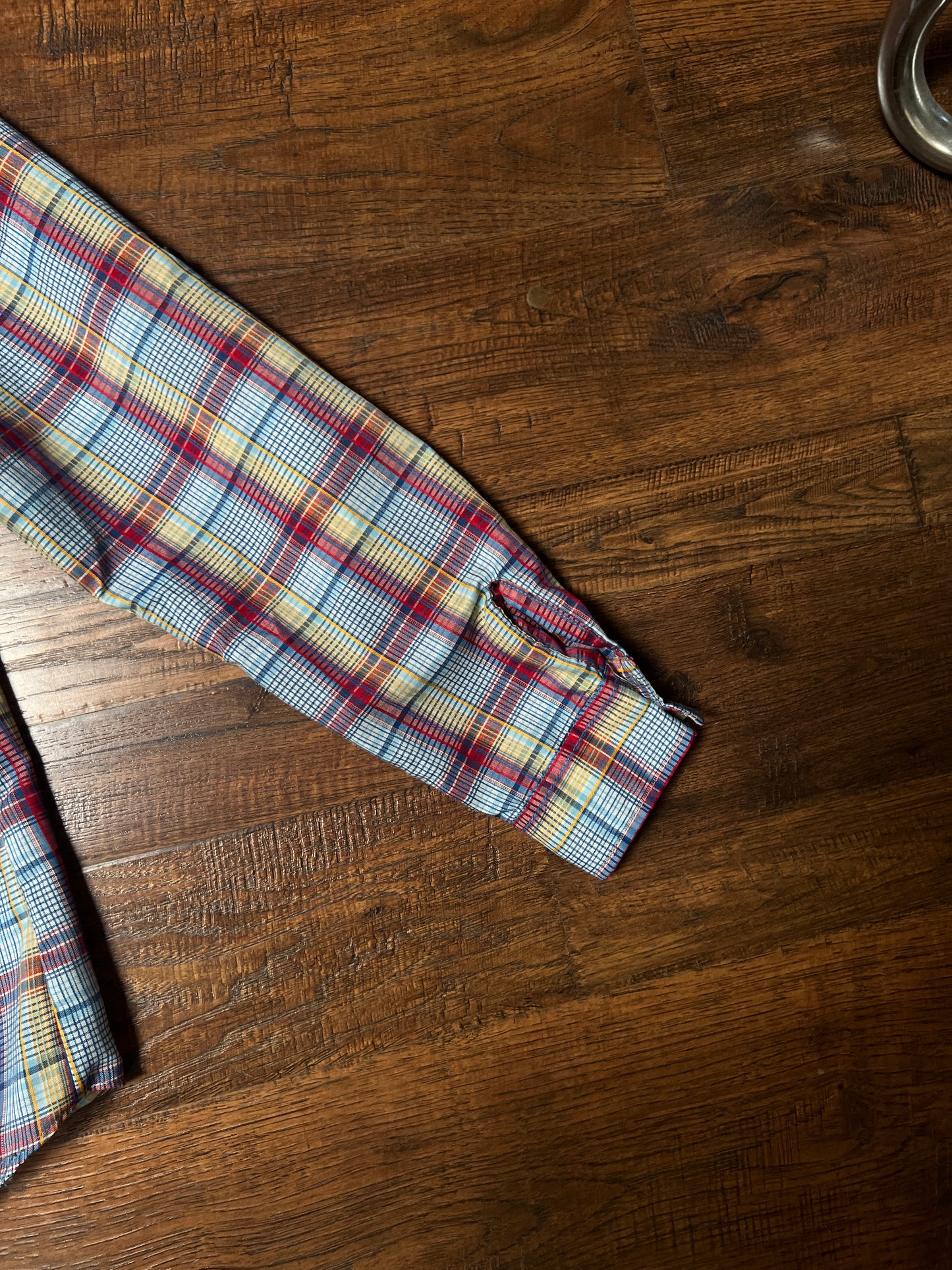 Vintage Miss Fashionability Plaid Blouse – Contrast White Collar Preppy Style – Medium