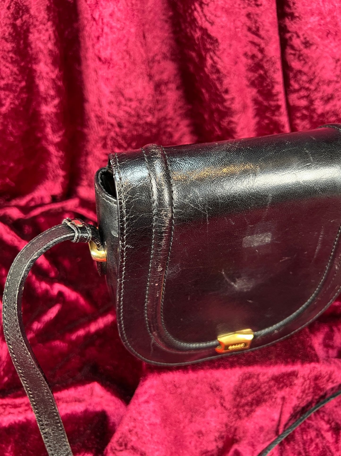 Vintage Black Leather Crossbody Bag - Bally Italy Saddle Purse