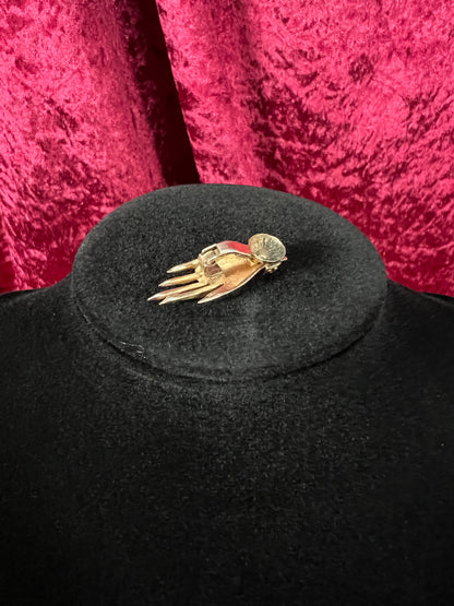 Vintage 1940s Gold Tone Clip On Earrings - CORO Bejeweled Hand Figural Jewelry