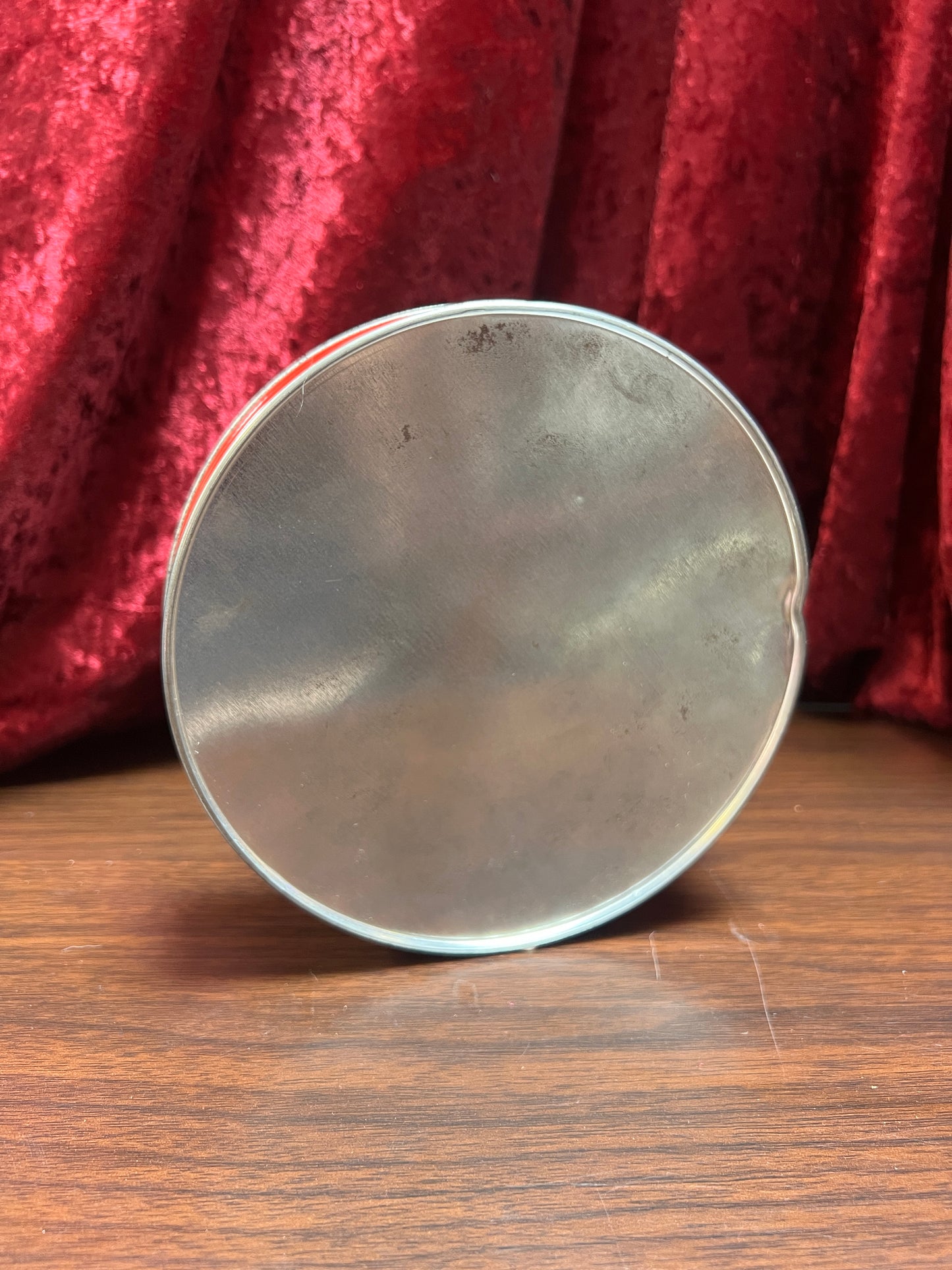 Vintage Christmas - Metal Storage Tin - Mantle Candlestick and Poinsettias