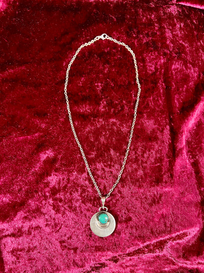 Vintage Jewelry - Necklace - 925 Silver Turquoise Saucer Pendant - 18”
