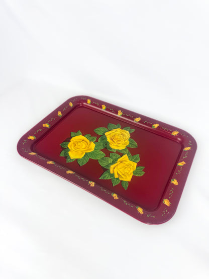 Vintage 1950s Metal Lap Tray - Red with Yellow Roses