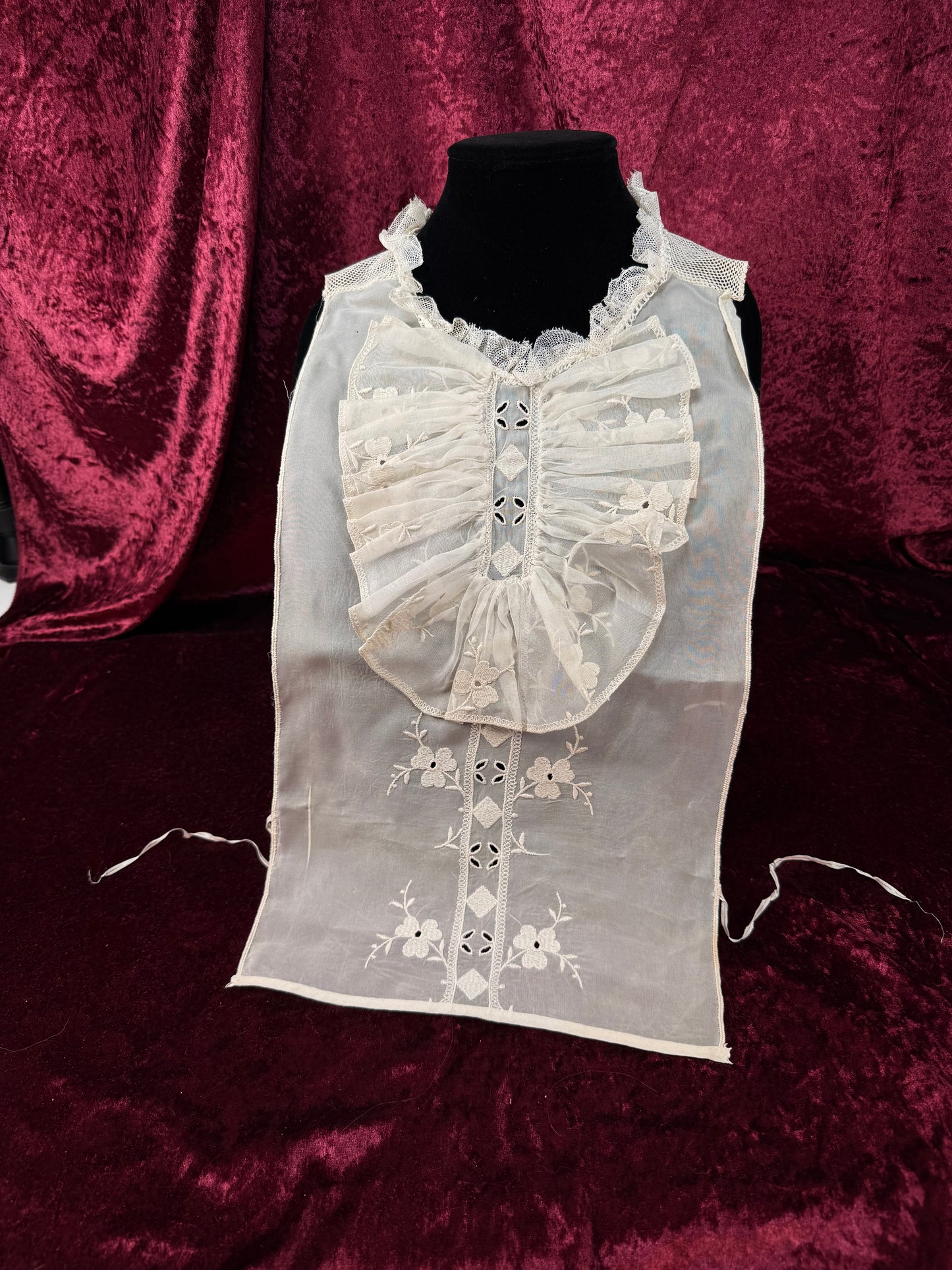 Vintage Hand Embroidered Lace Collar – Victorian Style Ruffled Bib Overlay