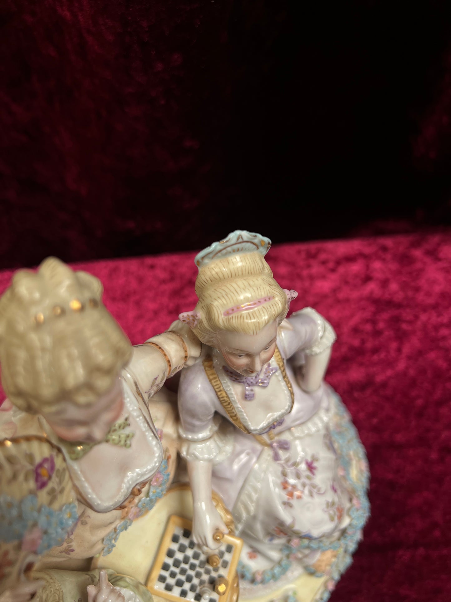 Vintage Porcelain Figurine - Antique Dresden Style Chess Game German Saxe Group