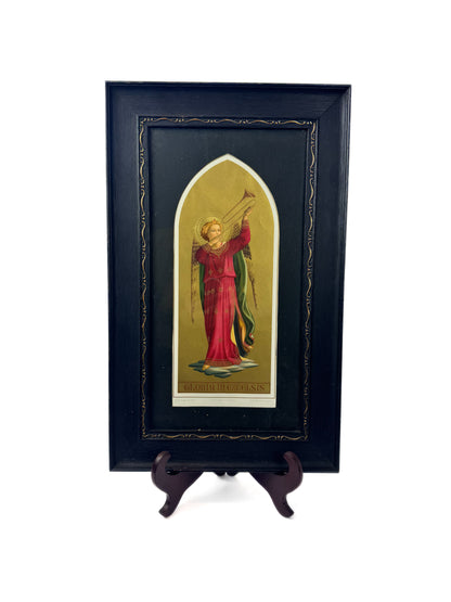 Antique Framed Art - Italian Florentine Fra Angelico Gloria In Excelsis Gilded Angel with Trumpet