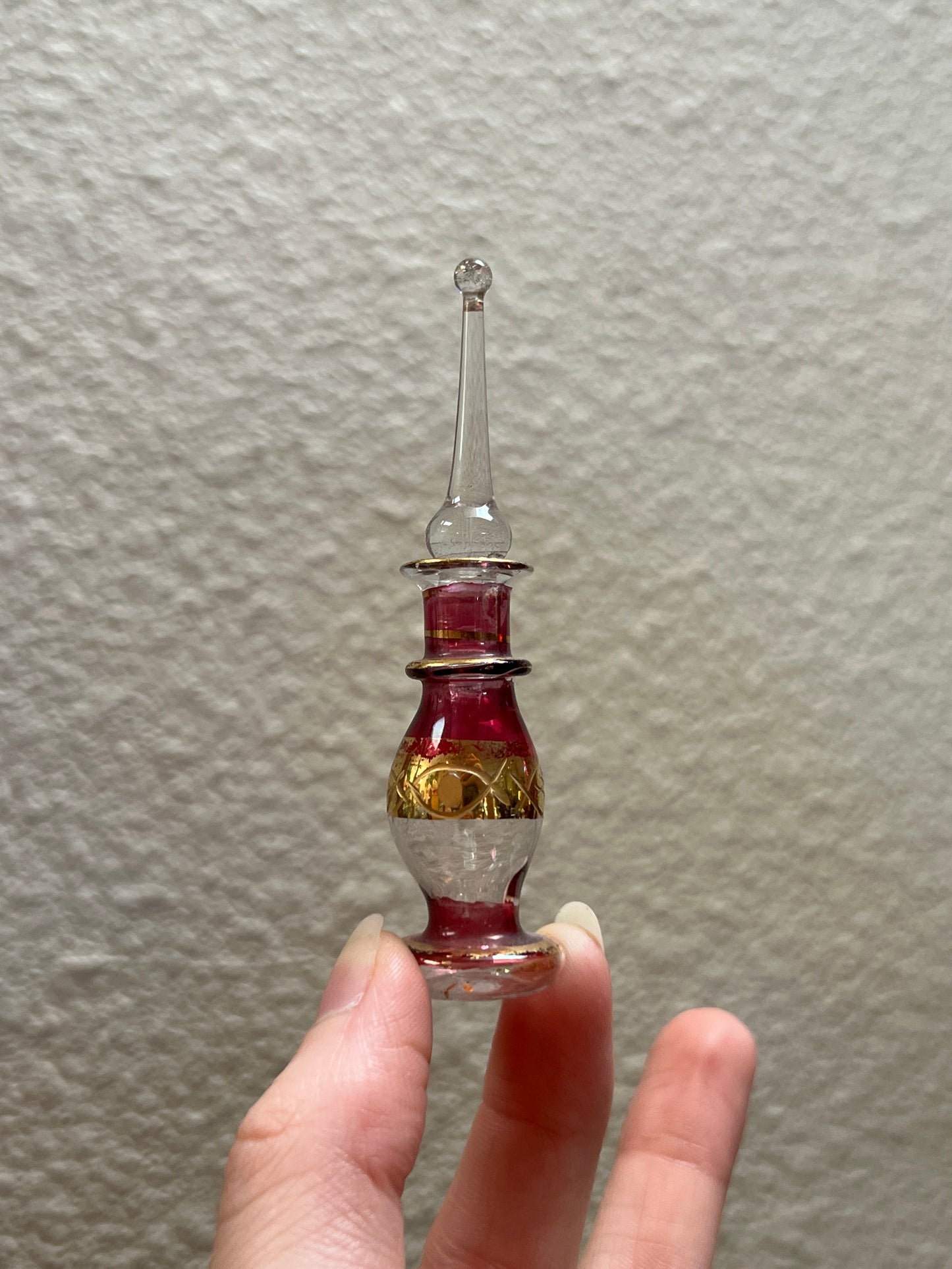 Vintage Perfume Bottle - Egyptian Blown Glass w / Dauber - Maroon
