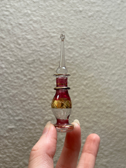 Vintage Perfume Bottle - Egyptian Blown Glass w / Dauber - Maroon