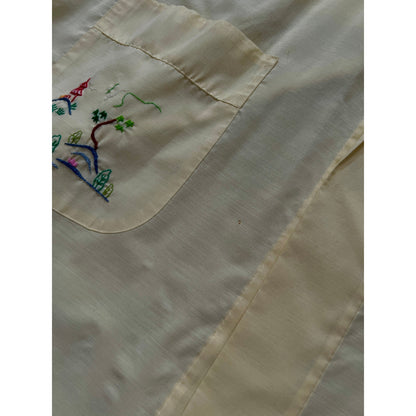 Vintage Jodie Arden Kimono Robe – Pale Yellow Embroidered Asian Garden Motif