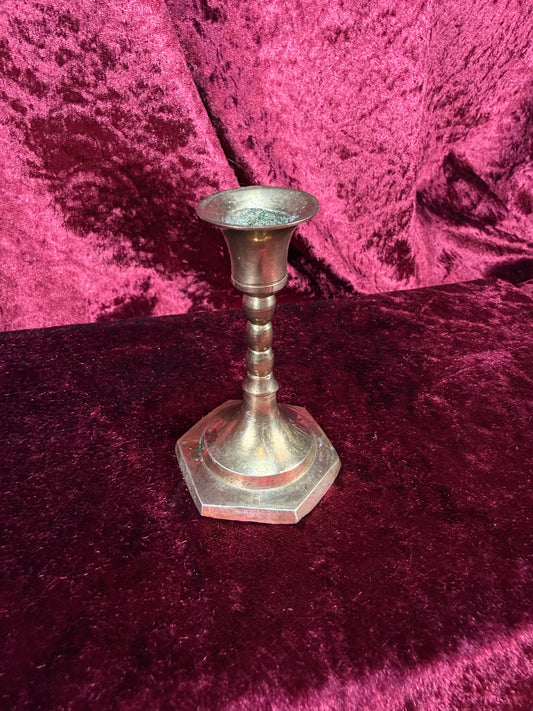 Vintage Brass Candlestick Holder – Small Hexagonal Base Taper Candle Mid Century Decor -