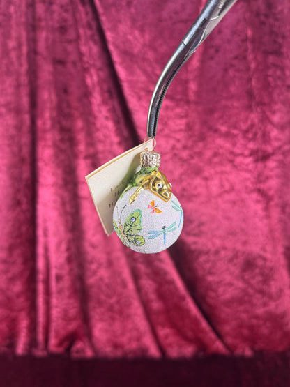 Vintage Christmas - Handblown Glass Clip On Ornament - Spring Chameleon and Butterflies - Patricia Breen - Poland