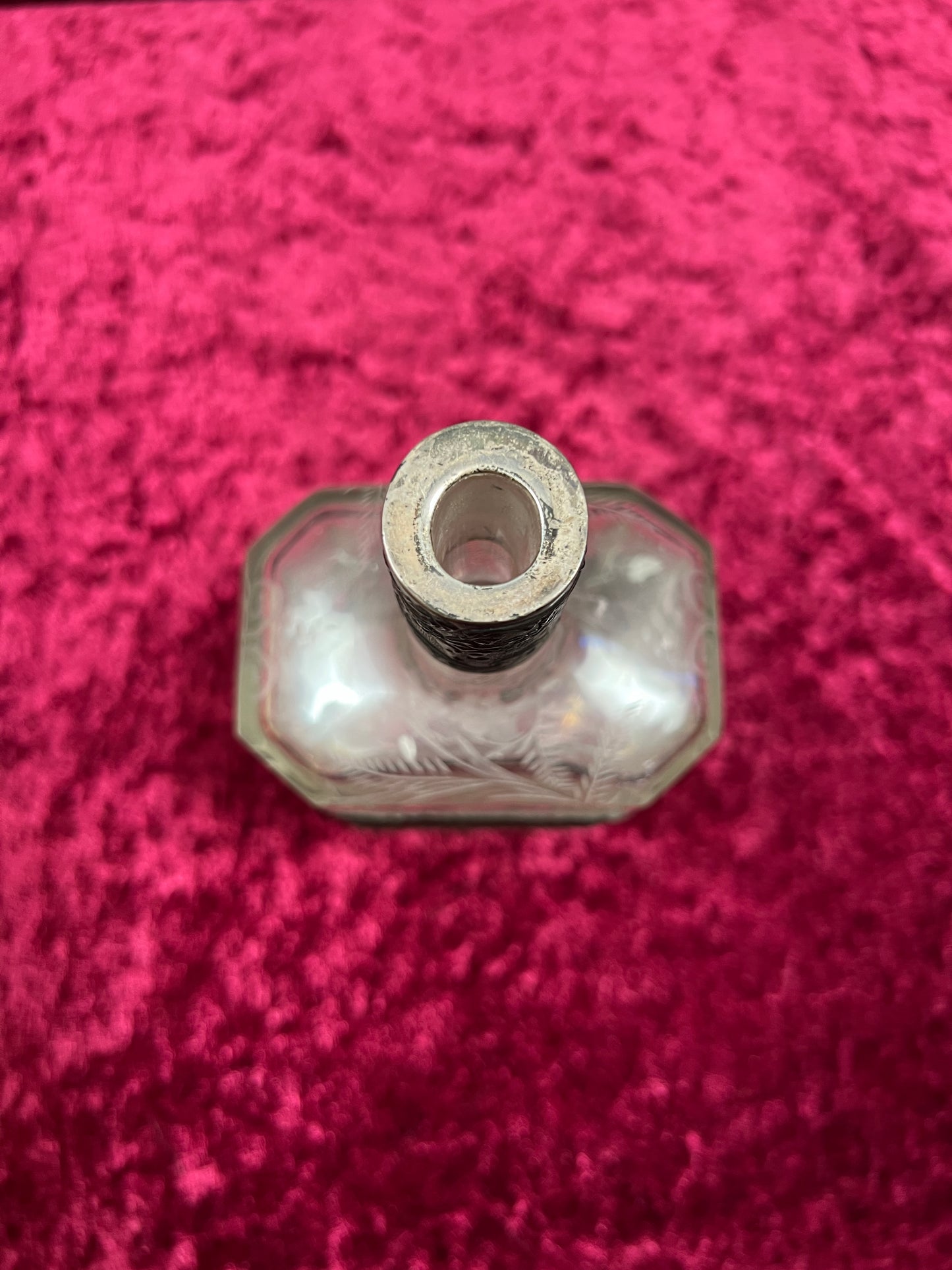 Vintage Barware - Antique 18th Century Etched Glass Decanter - Silver Repousse - German