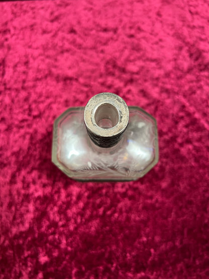 Vintage Barware - Antique 18th Century Etched Glass Decanter - Silver Repousse - German