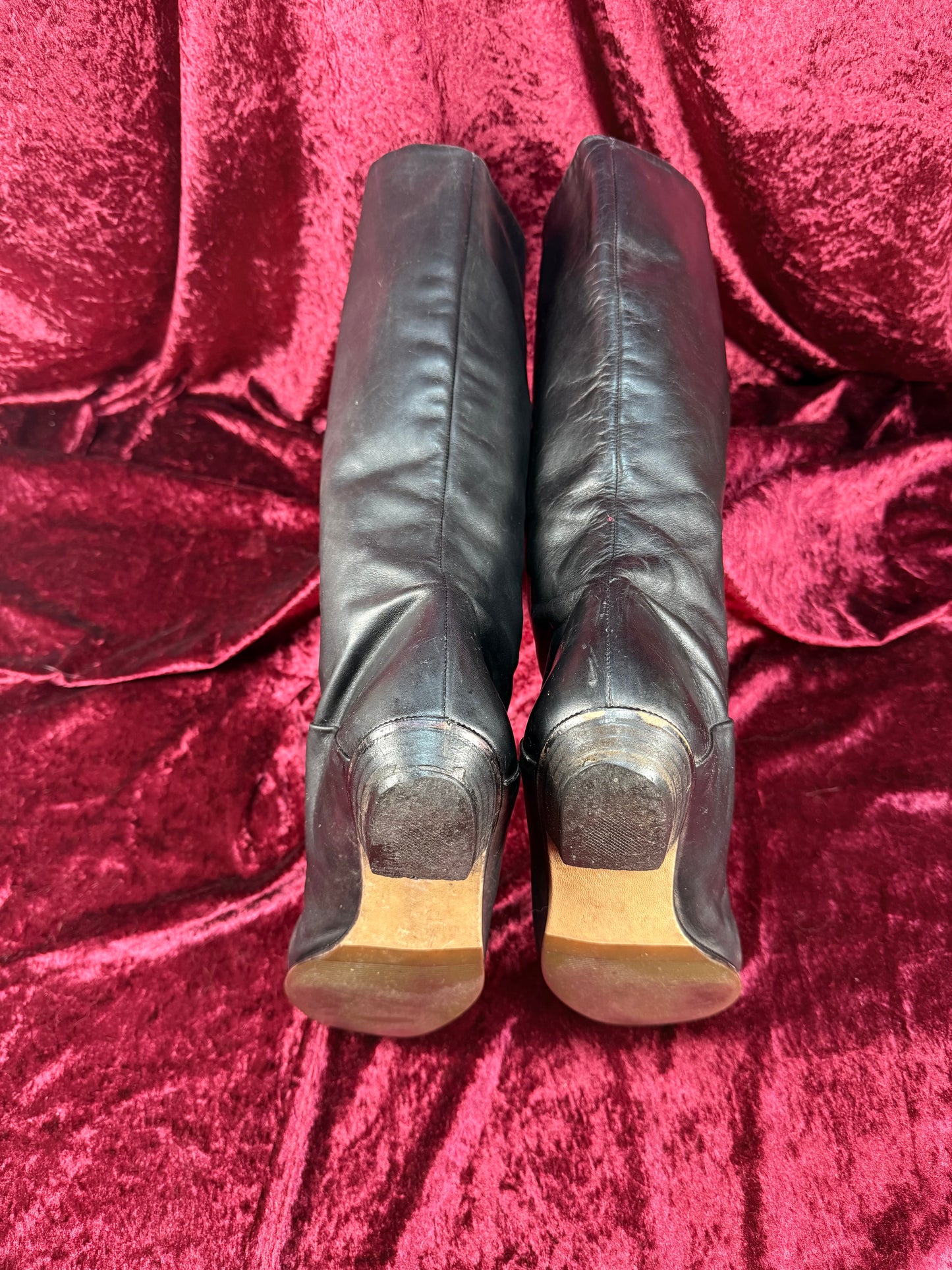 Vintage Shoes - Black Italian Knee High Leather Boots - Made in Italy - Size 7.5