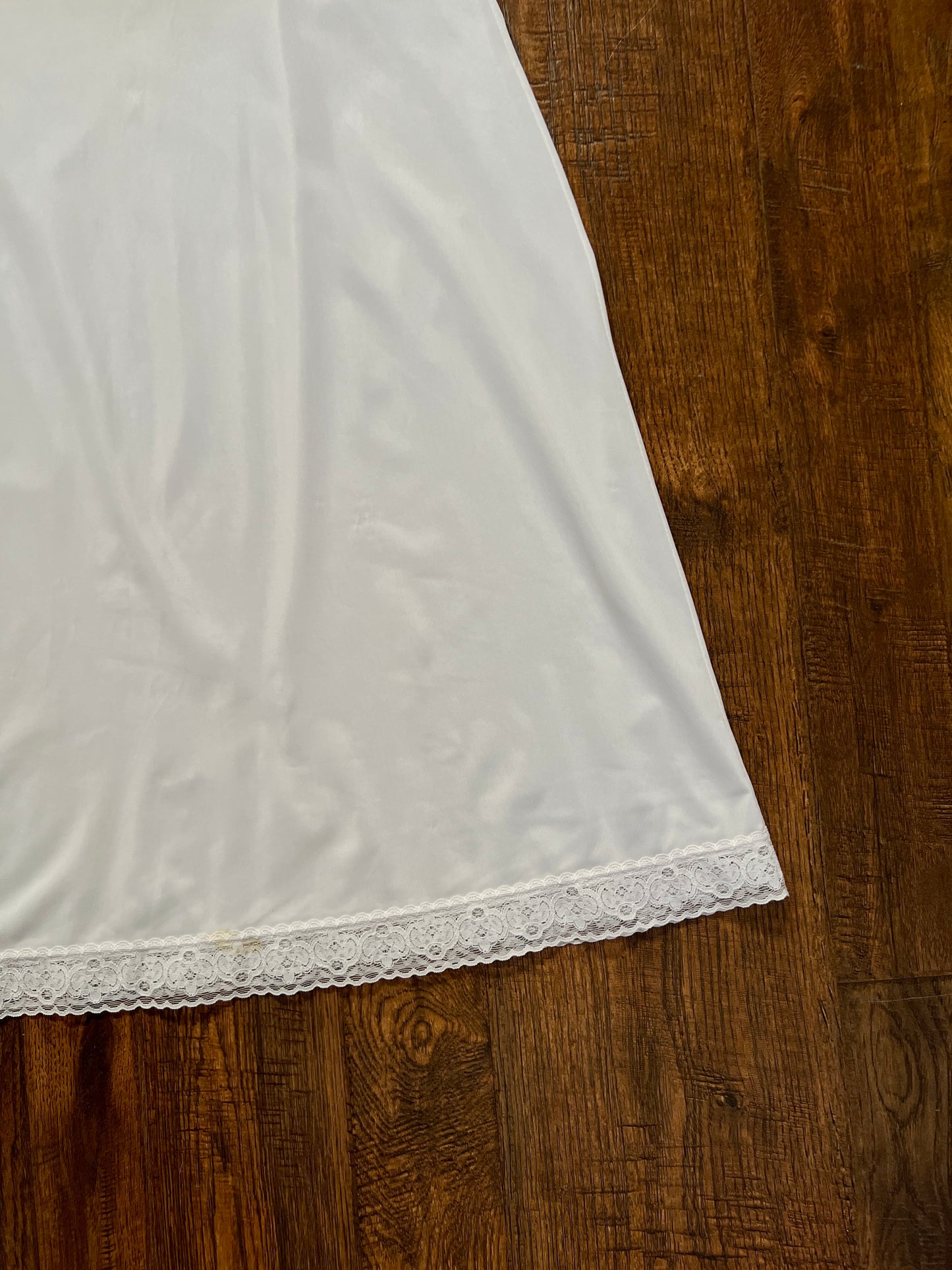 Vintage White Nylon Above The Knee Slip Dress - Lace Trim - Gilligan O'Malley
